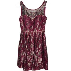 Minuet Women's‎ Cocktail Dress Sz S Burgundy Gold Floral Fairy Grunge Whimsigoth